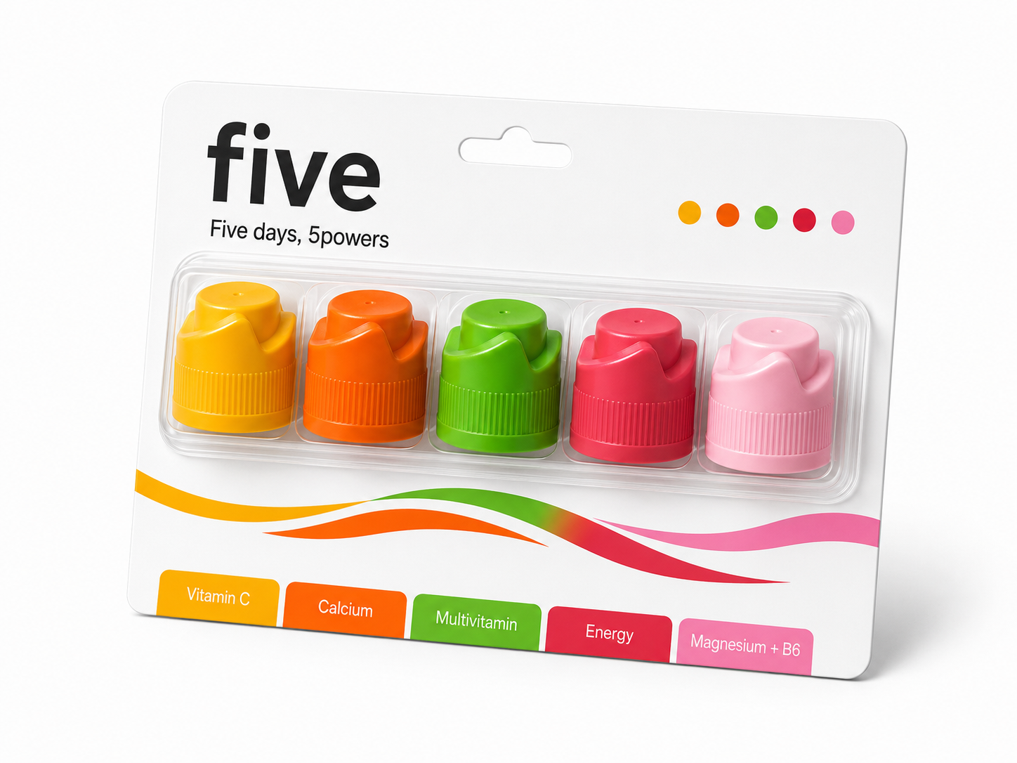 five 5-piece powder cap collection — front packaging view